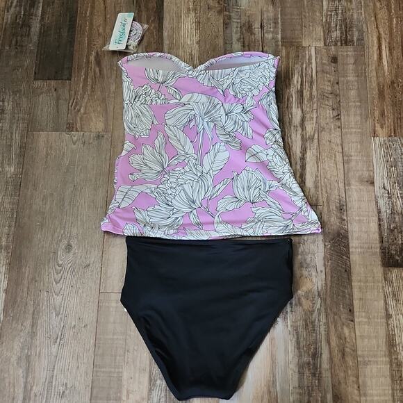 Freshwater Fine Lilac Twist Bandeaukini & Black Crossover High Waist Bottom Med - Picture 2 of 12